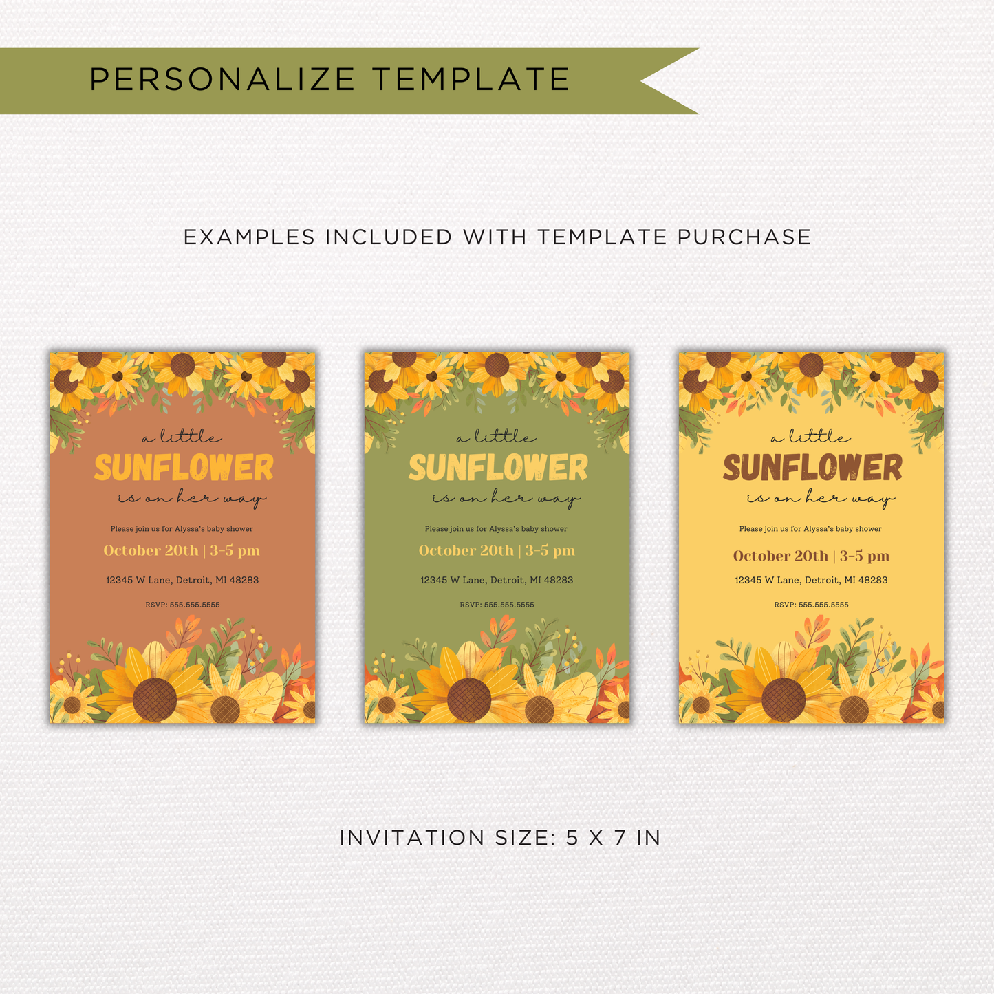 Sunflower Baby Shower Invite | Canva Template