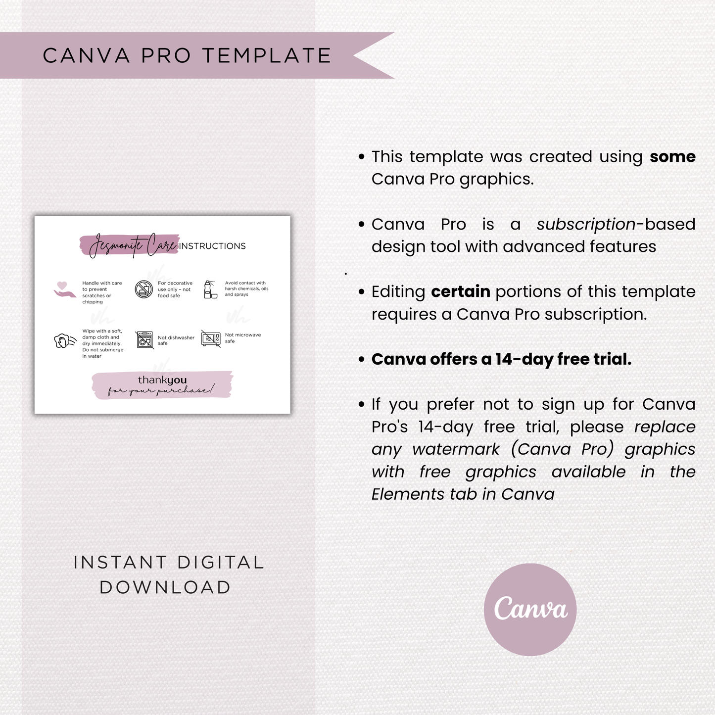 Jesmonite Care Card | Canva Template