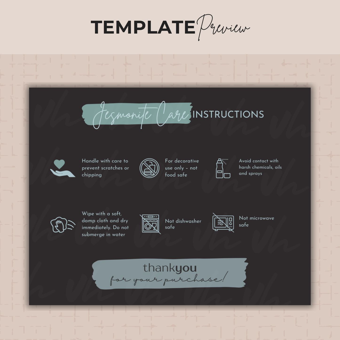 Jesmonite Care Card Template | Thank You | Editable in Canva