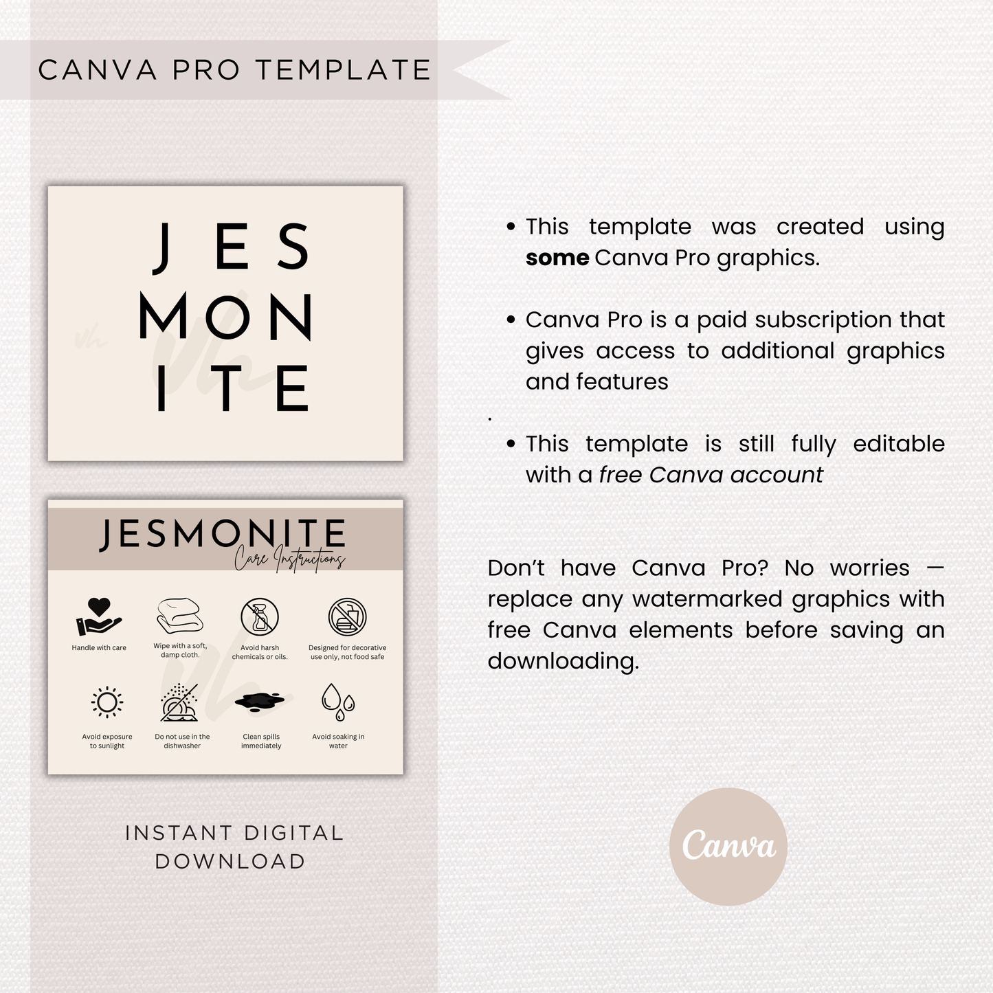 Jesmonite Care Card | Canva Template