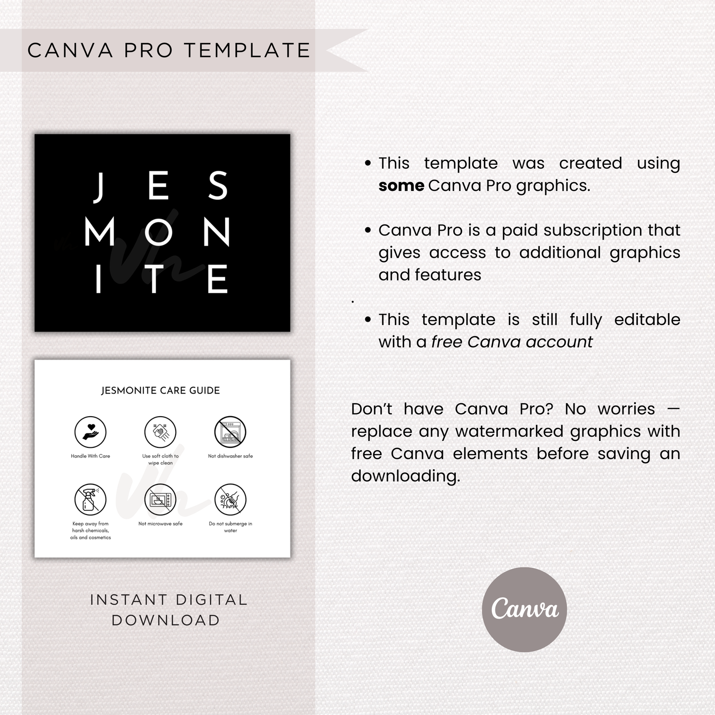 Jesmonite Care Card | Canva Template