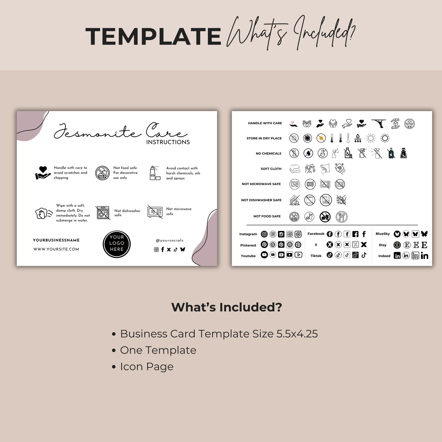 Jesmonite Care Card Template | Editable in Canva
