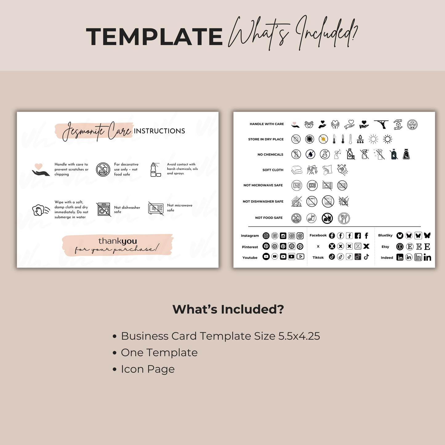 Jesmonite Care Card Template | Thank You | Editable in Canva