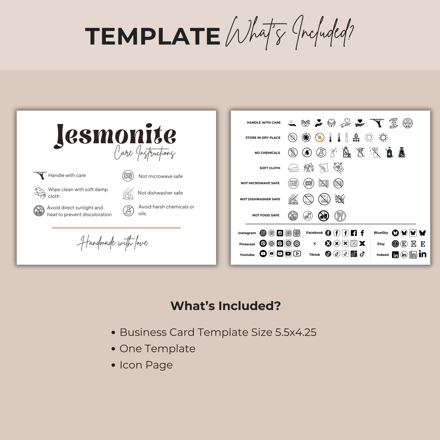 Jesmonite Care Card Template | Editable in Canva