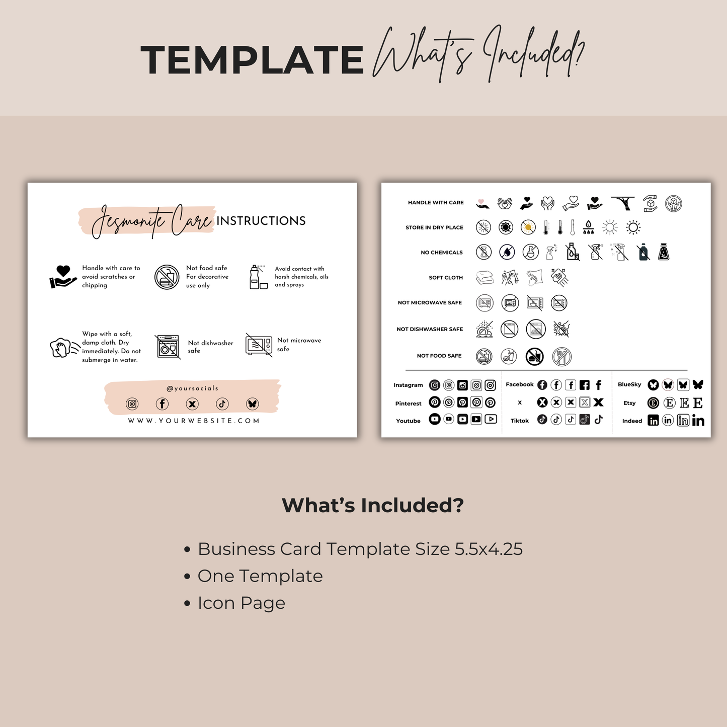 Jesmonite Care Card Template | Editable in Canva