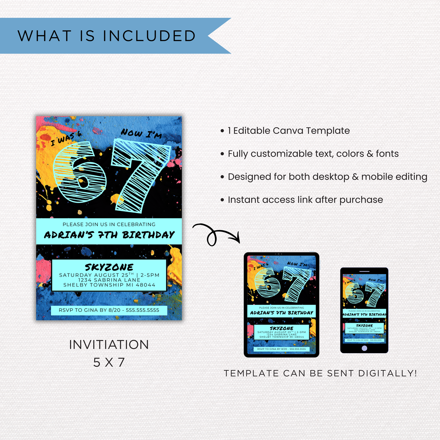 6 7 Birthday Invite | Canva Template