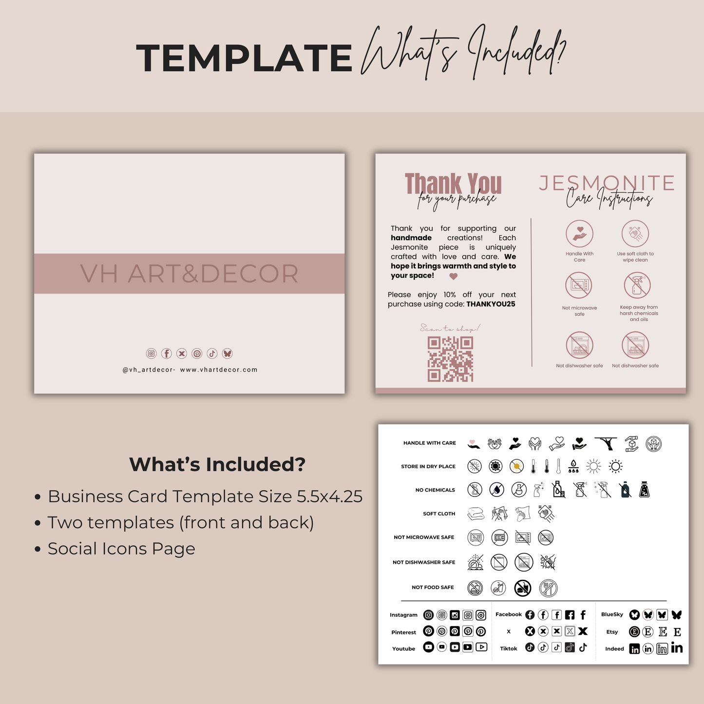 Jesmonite Care Card Template | Canva Template