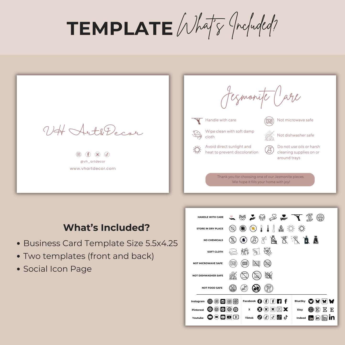 Jesmonite Care Card Template | Canva Template