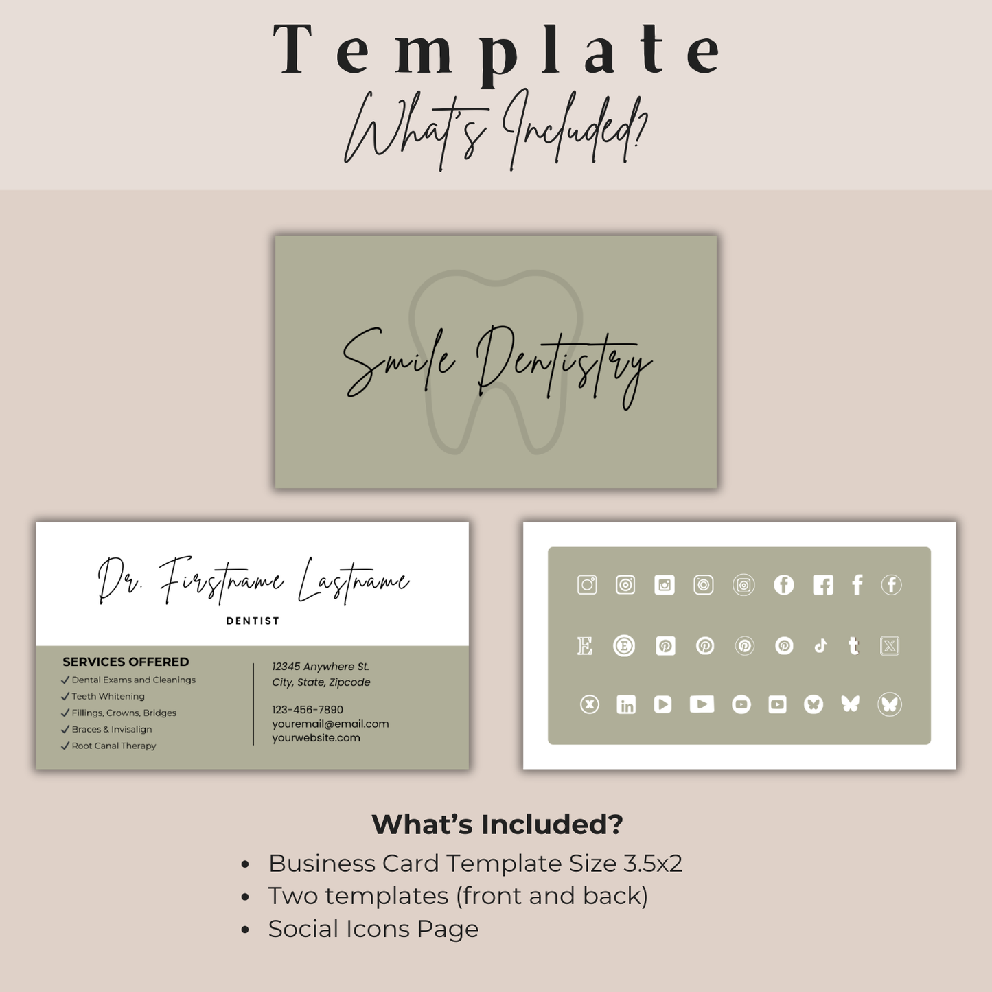 Editable Dental Business Card Template | Canva Template
