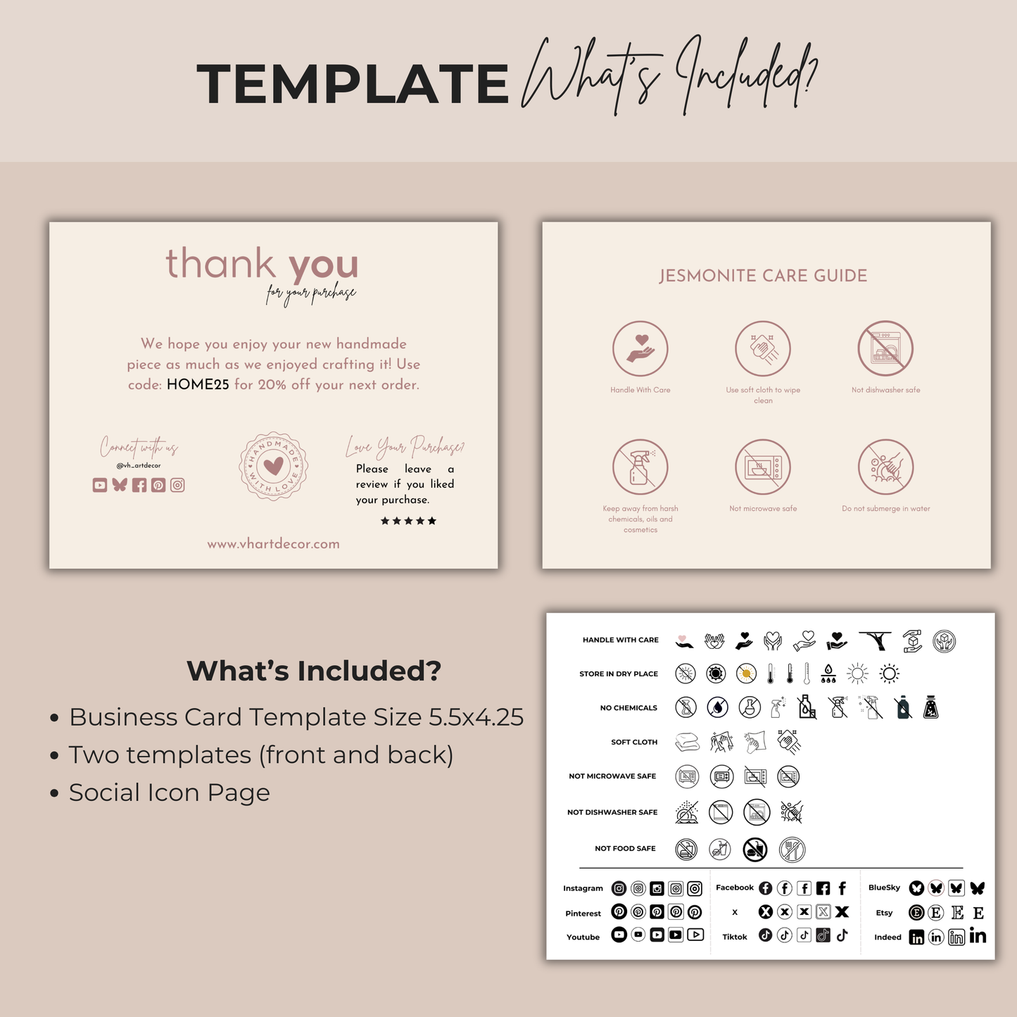 Jesmonite Care Card | Care Card Template | Jesmonite Instructions Card