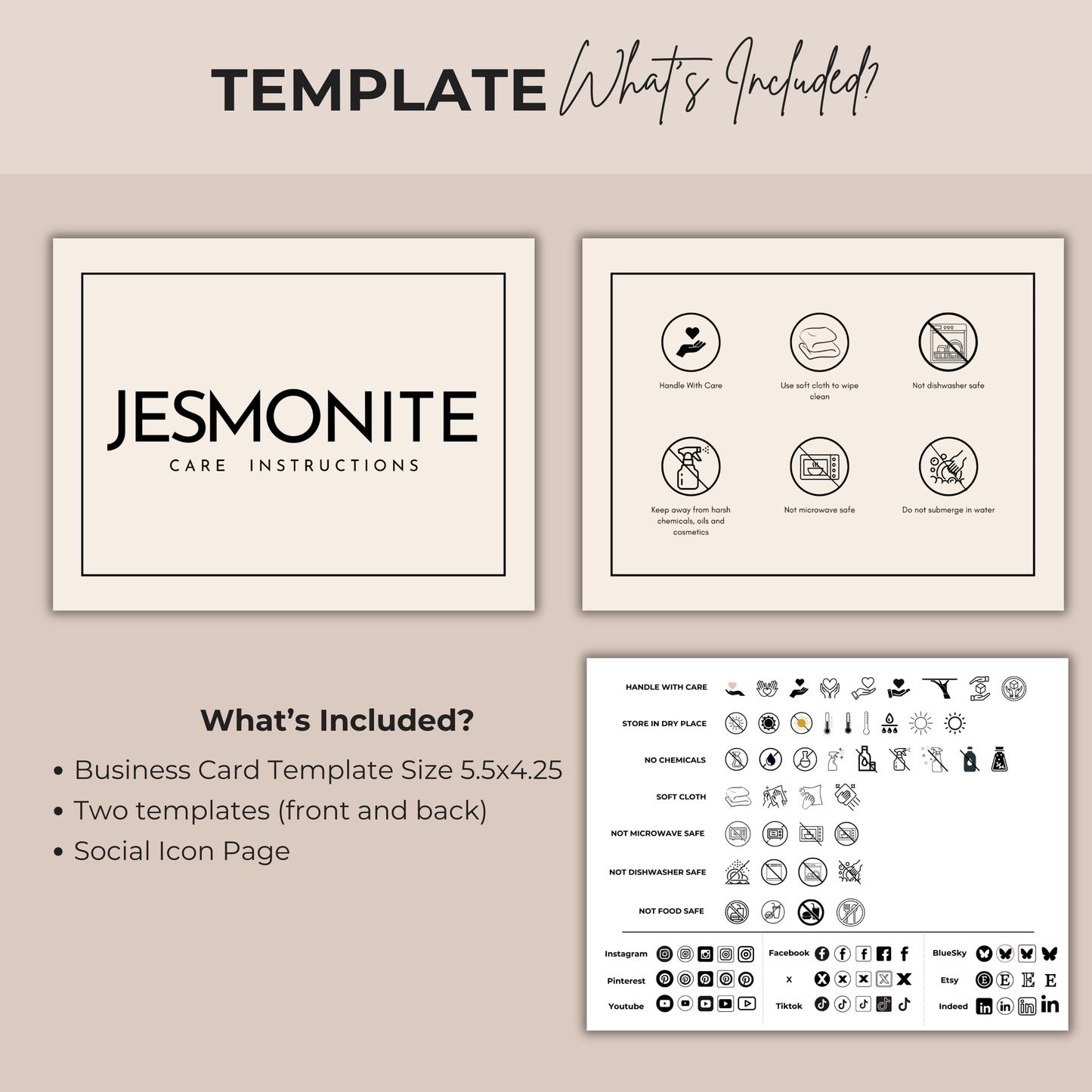 Jesmonite Care Card Template | Jesmonite Instructions | Canva Template
