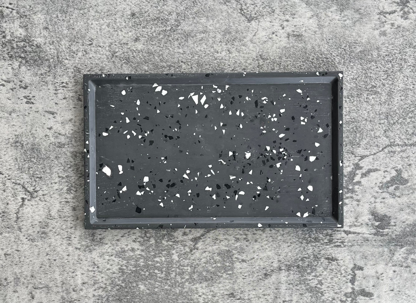 Flat Rectangle Tray | Grey - White & Black Terrazzo