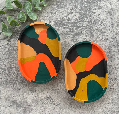 Oval Trinket Dish | Orange, Black, Green