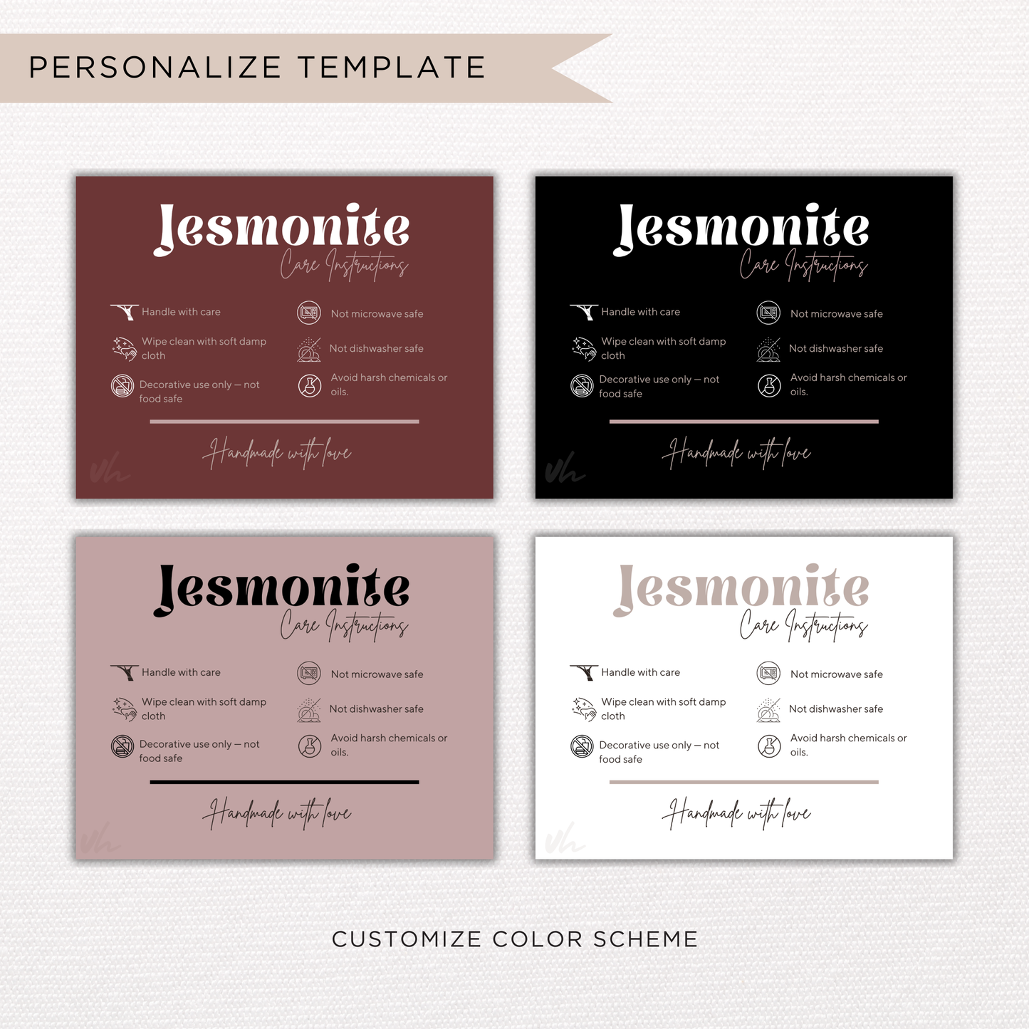 Jesmonite Care Card | Canva Template