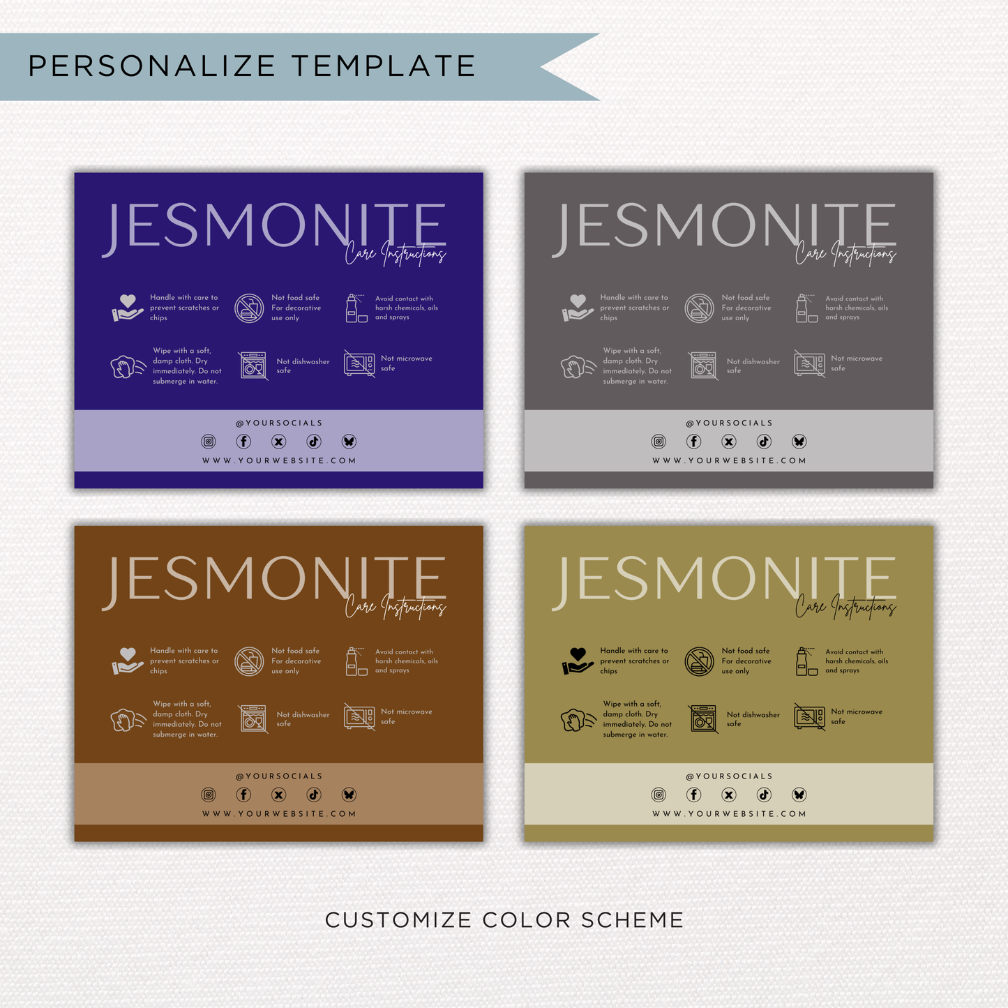 Jesmonite Care Card Template | Editable in Canva
