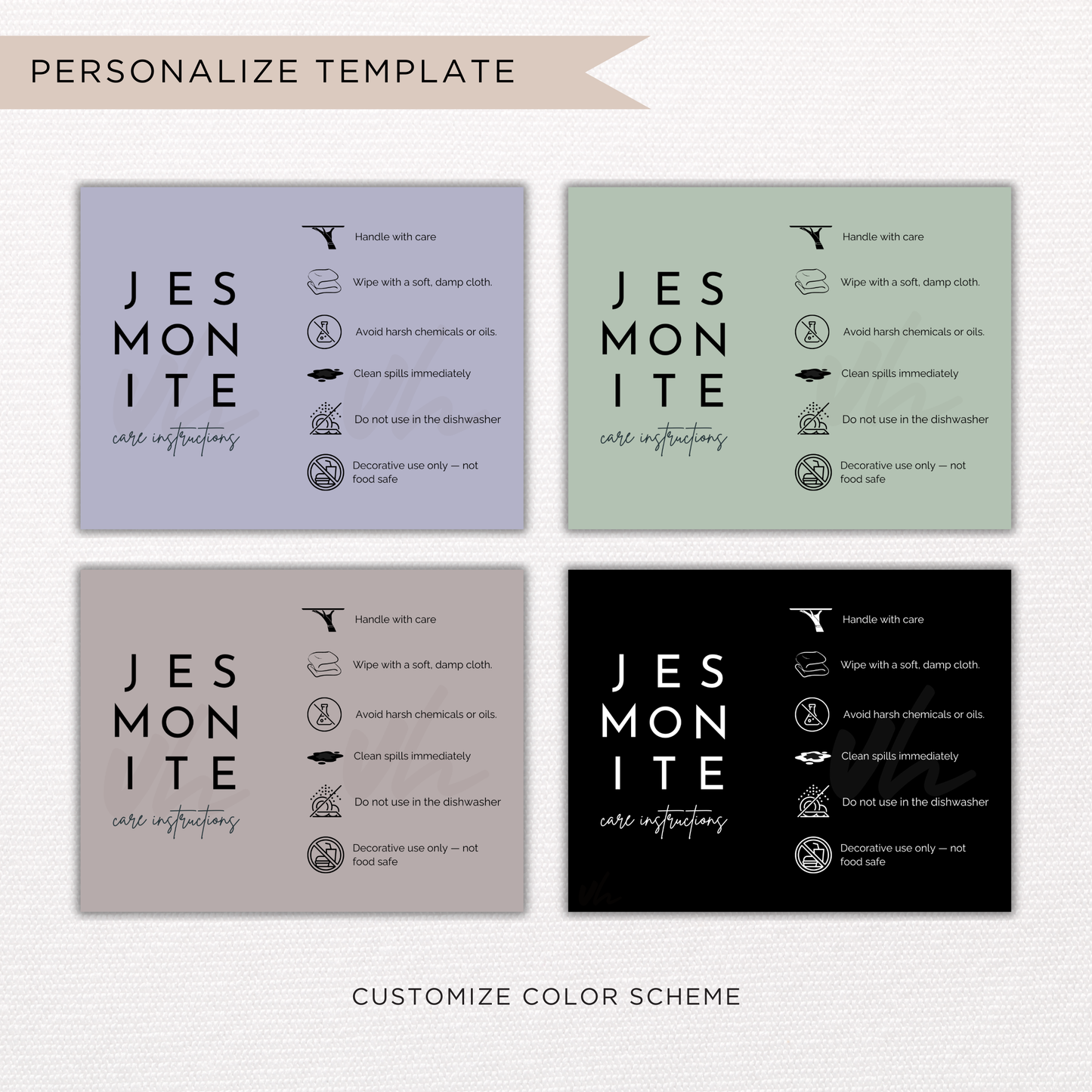 Jesmonite Care Card | Canva Template