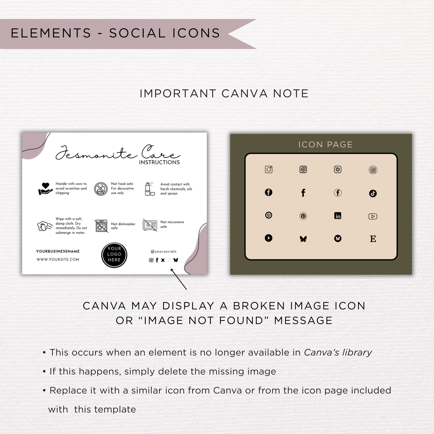 Jesmonite Care Card Template | Editable in Canva