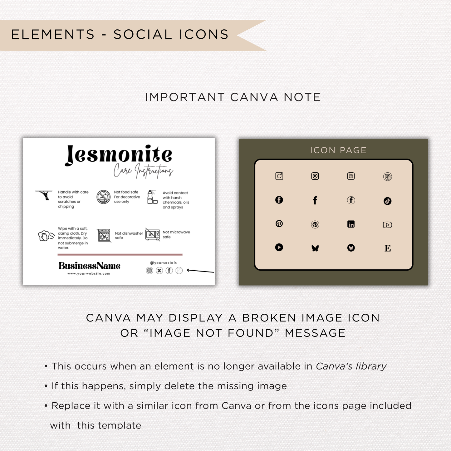 Jesmonite Care Card Template | Canva Template