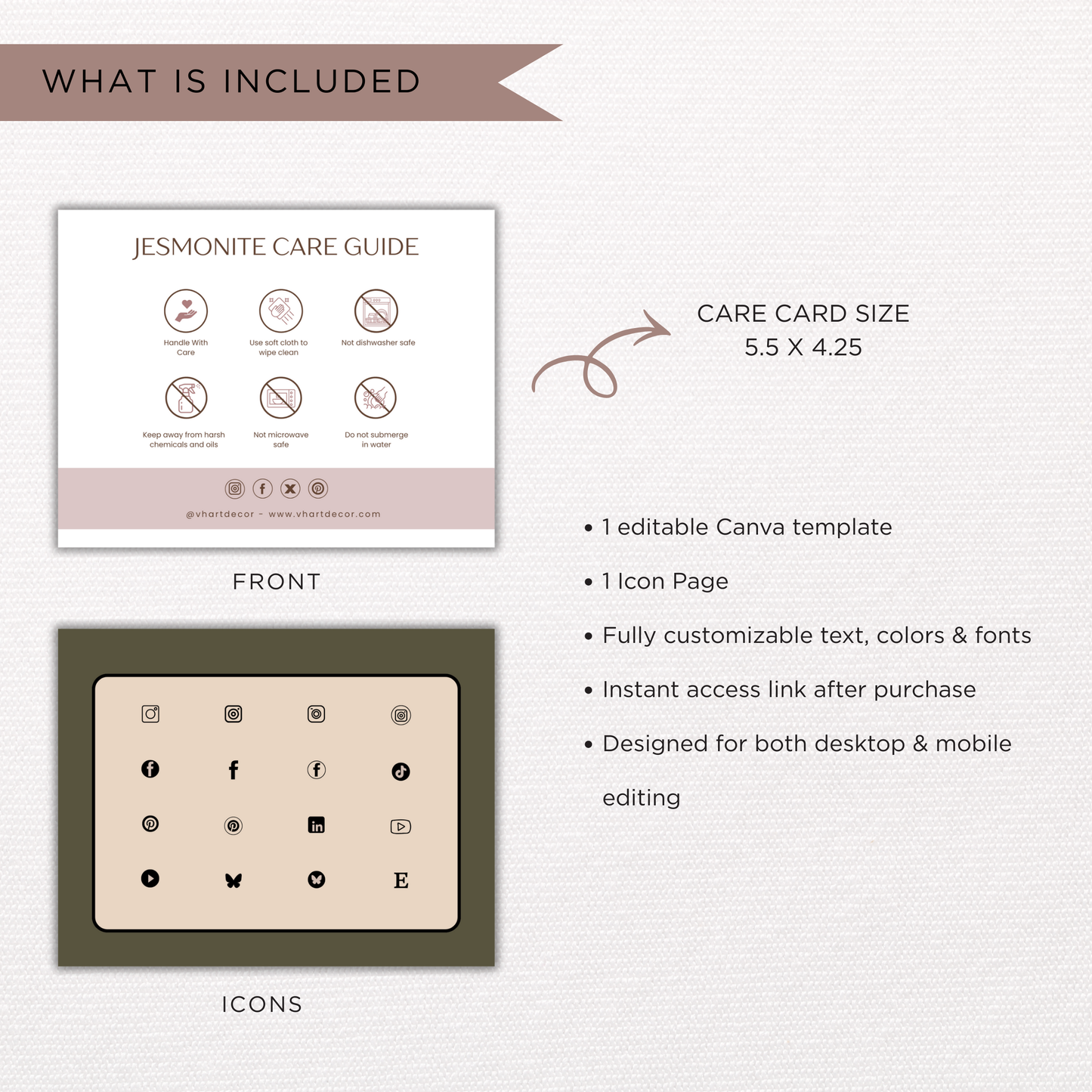 Jesmonite Care Card | Canva Template