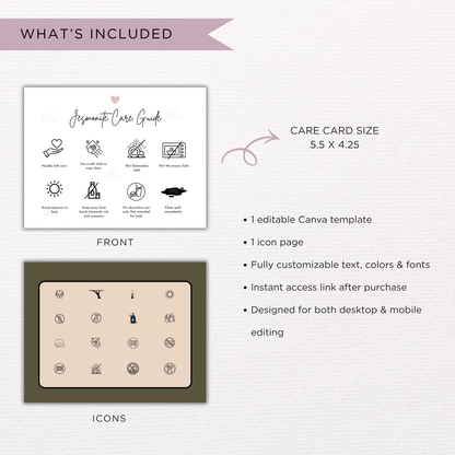 Jesmonite Care Card Template | Editable in Canva