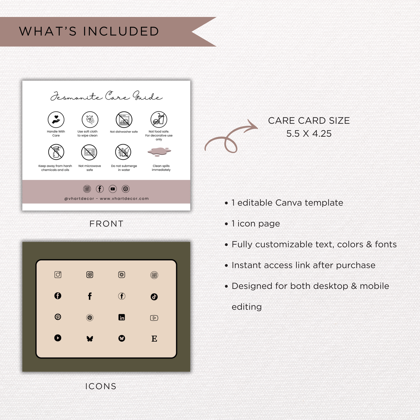 Jesmonite Care Card | Canva Template