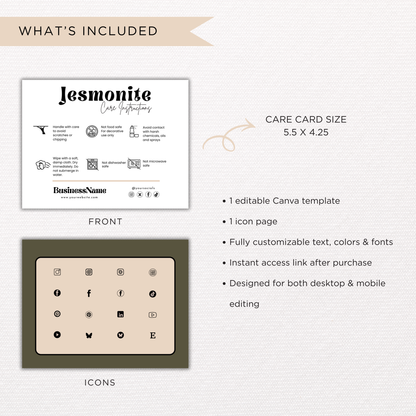 Jesmonite Care Card Template | Canva Template