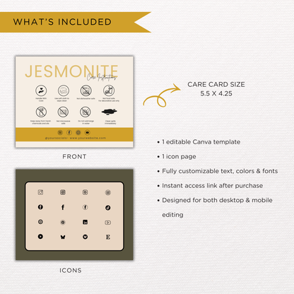 Jesmonite Care Card | Canva Template