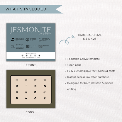 Jesmonite Care Card Template | Editable in Canva
