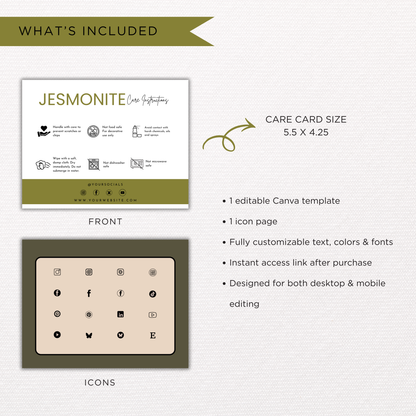 Jesmonite Care Card Template | Editable in Canva