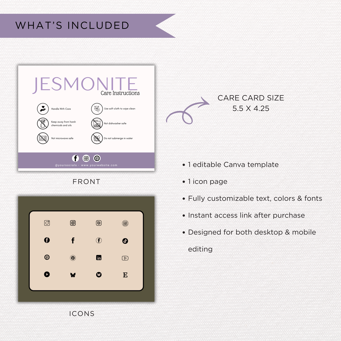 Jesmonite Care Card | Canva Template