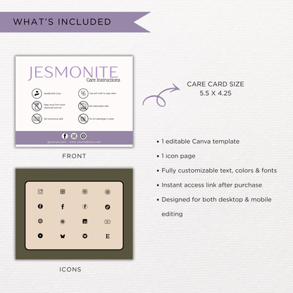 Jesmonite Care Card | Canva Template