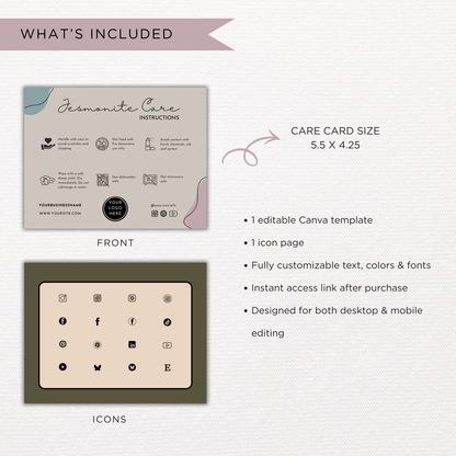 Jesmonite Care Card Template | Editable in Canva