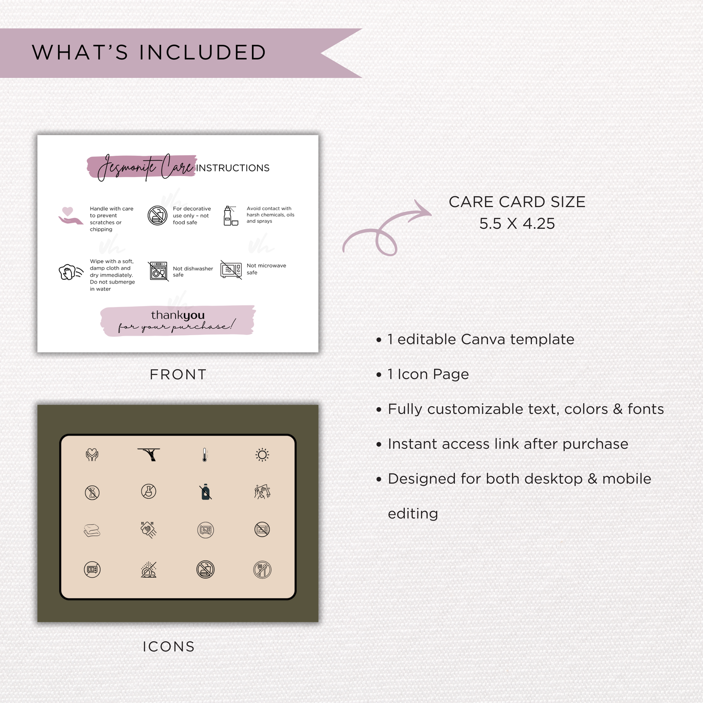 Jesmonite Care Card | Canva Template