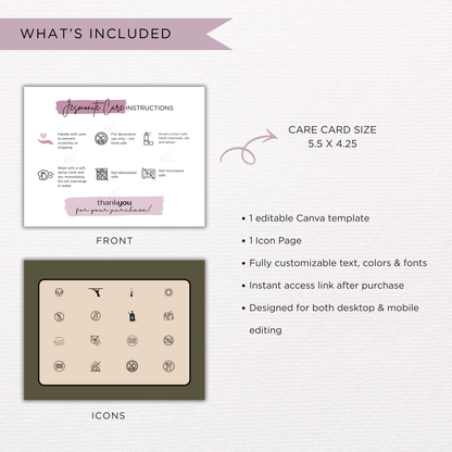 Jesmonite Care Card | Canva Template