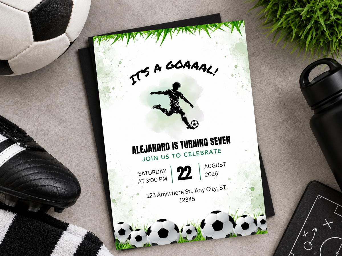Soccer Theme Birthday Green | Canva Template