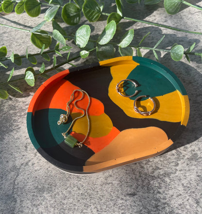 Oval Trinket Dish | Orange, Black, Green