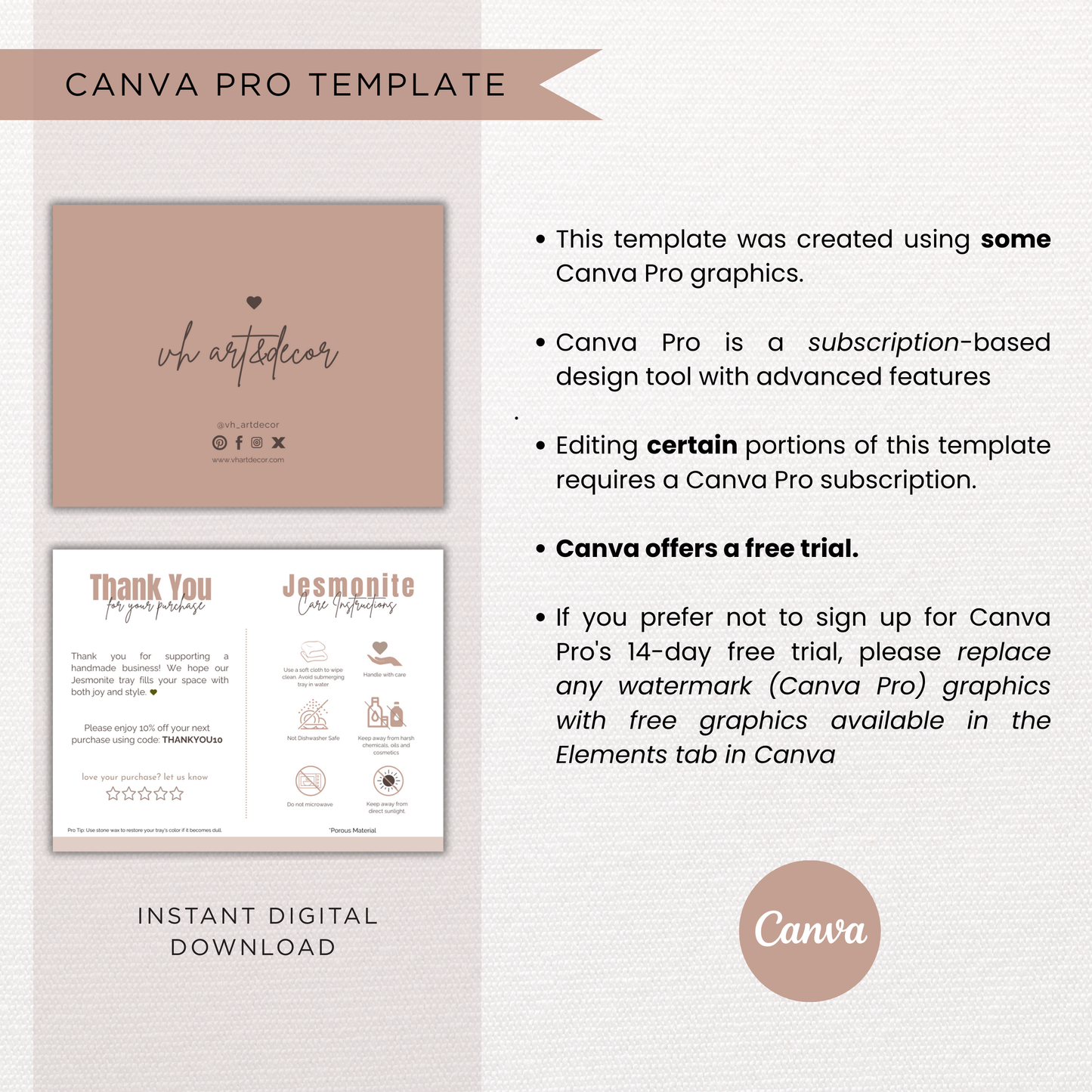 Jesmonite Care Card | Canva Template