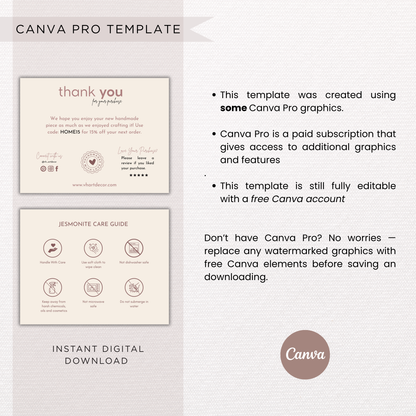 Jesmonite Care Card | Canva Template