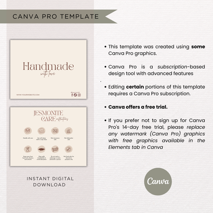 Jesmonite Care Card | Canva Template