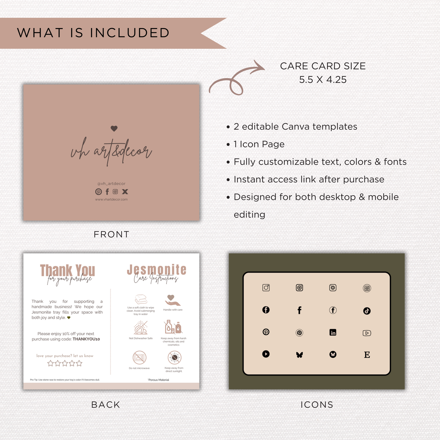 Jesmonite Care Card | Canva Template