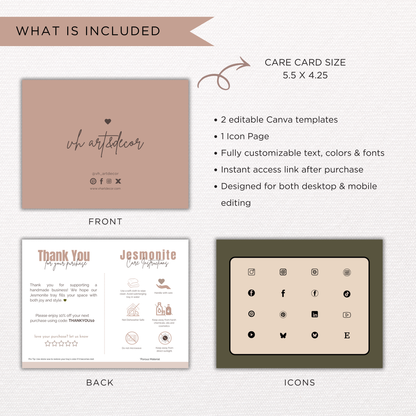 Jesmonite Care Card | Canva Template