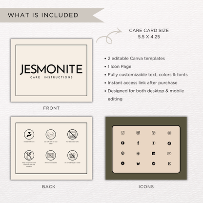 Jesmonite Care Card | Canva Template