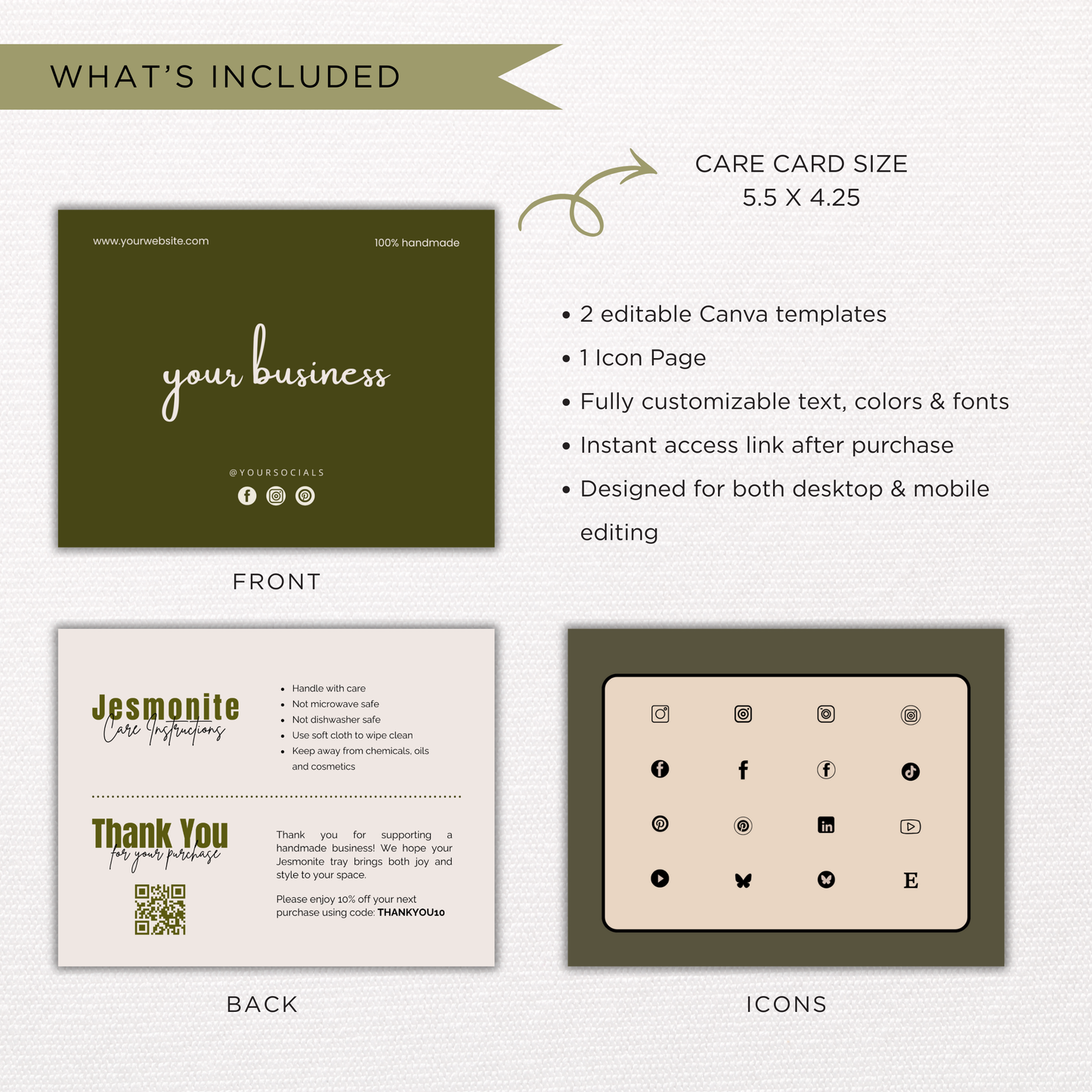 Jesmonite Care Card | Canva Template