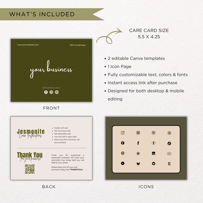Jesmonite Care Card | Canva Template