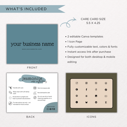 Jesmonite Care Card | Canva Template