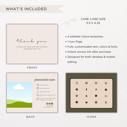 Jesmonite Care Card | Canva Template