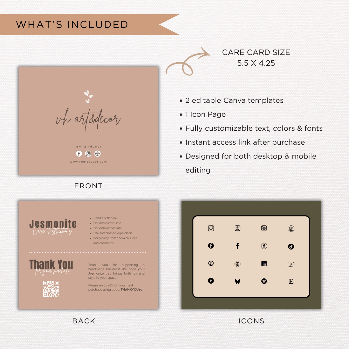 Jesmonite Care Card | Canva Template