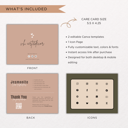 Jesmonite Care Card | Canva Template