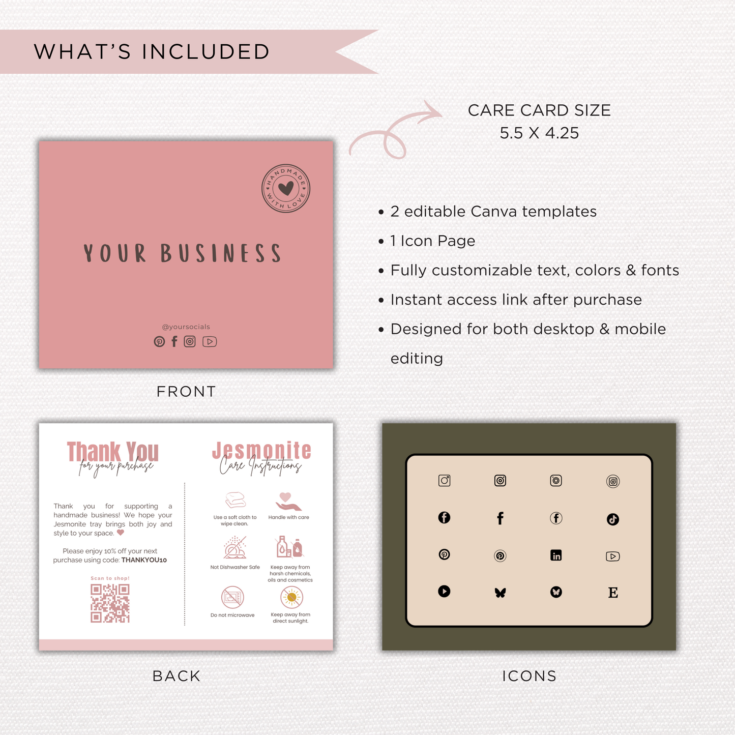 Jesmonite Care Card | Canva Template