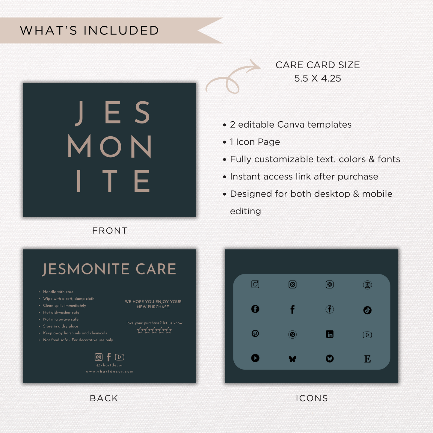 Jesmonite Care Card | Canva Template